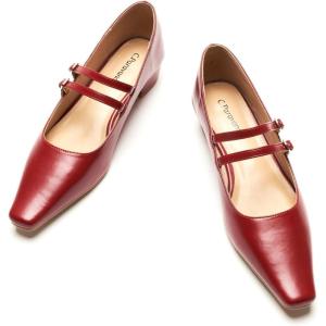C.Paravano Mary Jane Flats | Low Heel Dress Shoes | Women’s Pumps | Work Shoes Women(Red)