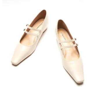 C.Paravano Mary Jane Flats | Low Heel Dress Shoes | Women’s Pumps | Work Shoes Women(White)