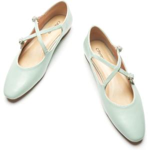 C.Paravano Mary Jane Shoes Women | Round Toe Flat | Ballet Flats | Criss Cross Straps Work Shoes(Green)