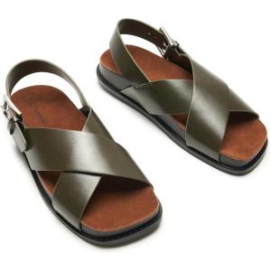 C.Paravano Women Sandals | Women’s Slide Sandals | Comfortable Dressy Flat Sandals | Sandals with Arch Support | Adjustable Buckle Slip On(Army Green)