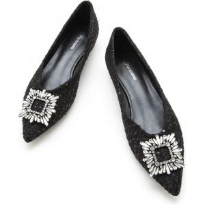 C.Paravano Women’s Crystal Buckle Ballet Flats – Pointed Toe Slip On Dressy Shoes(Black_a6)