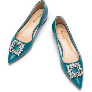 C.Paravano Women’s Crystal Buckle Ballet Flats – Pointed Toe Slip On Dressy Shoes(Peacock Blue_a6)