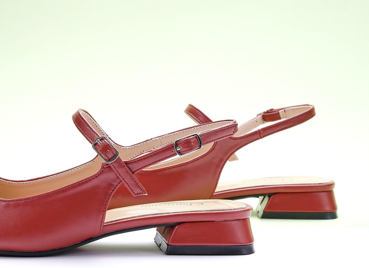 imageCParavano Womens Slingback Flats Square Toe Slingback Flats for Women Block Heel Slingback Sandals Adjustable Strap Shoes Size 8Red