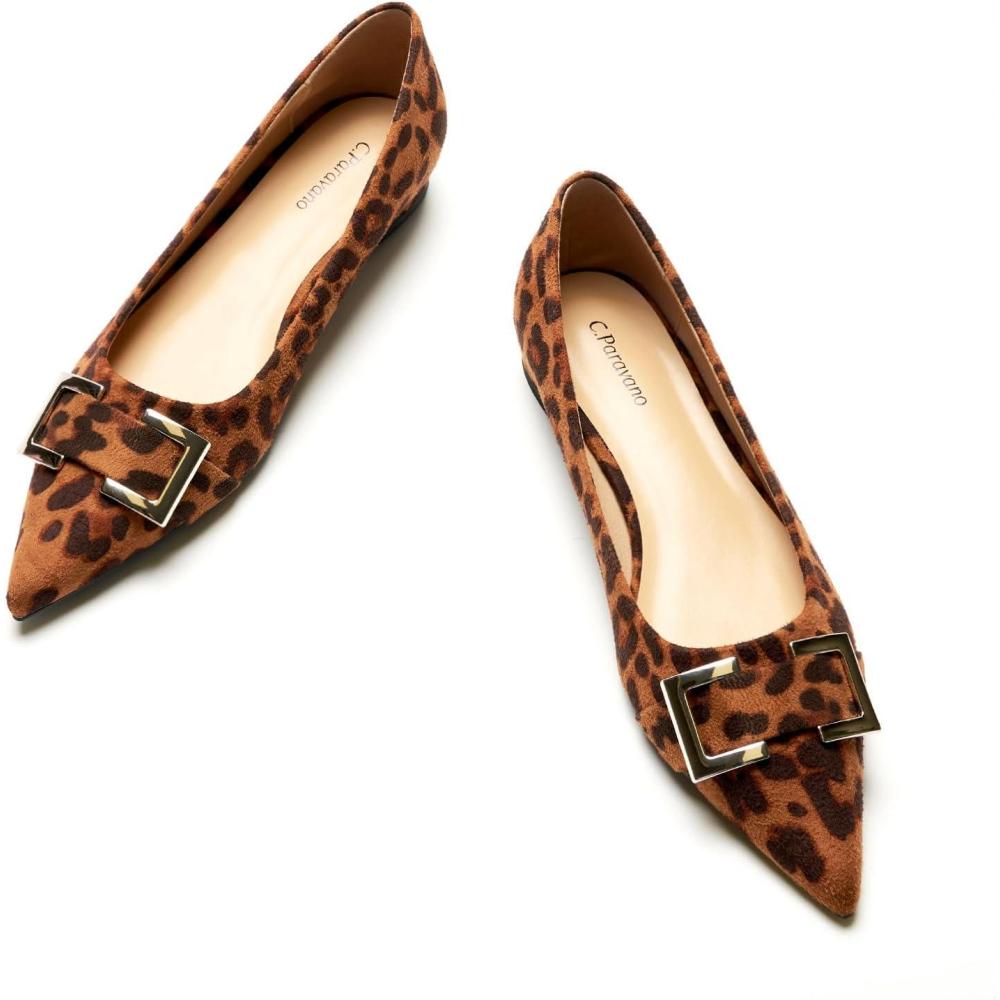 imageCParavano Flats for Women Pointed Toe Flats Ballet Flat Women Dressy Shoes ComfortableA8 Leopard