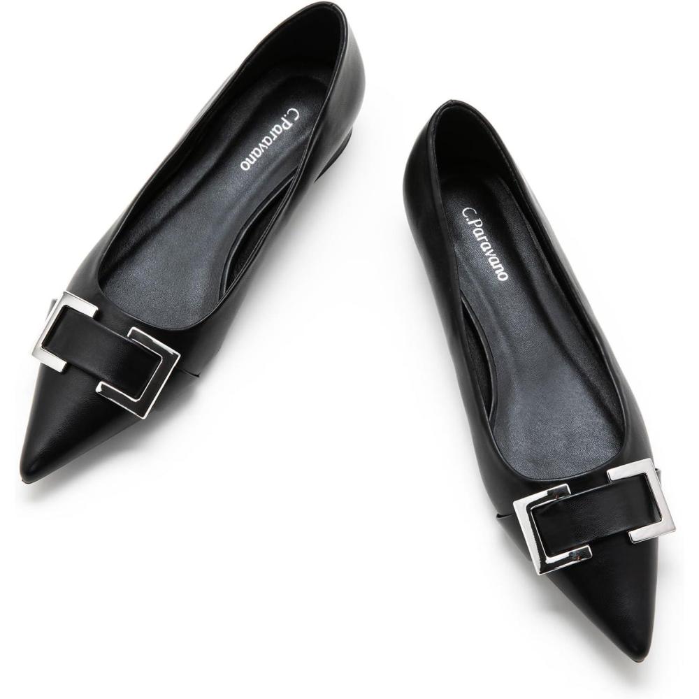 imageCParavano Flats for Women Pointed Toe Flats Ballet Flat Women Dressy Shoes ComfortableBlack
