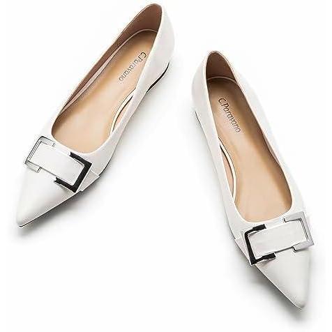 imageCParavano Flats for Women Pointed Toe Flats Ballet Flat Women Dressy Shoes ComfortableWhite