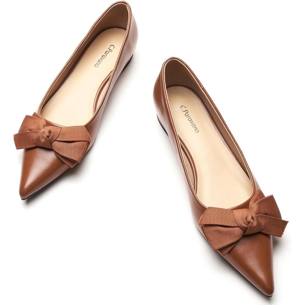 imageCParavano Flats for Women Womens Flats Pointed Toe Flats for Women Ballet Flats Womens Flats BlackBrown