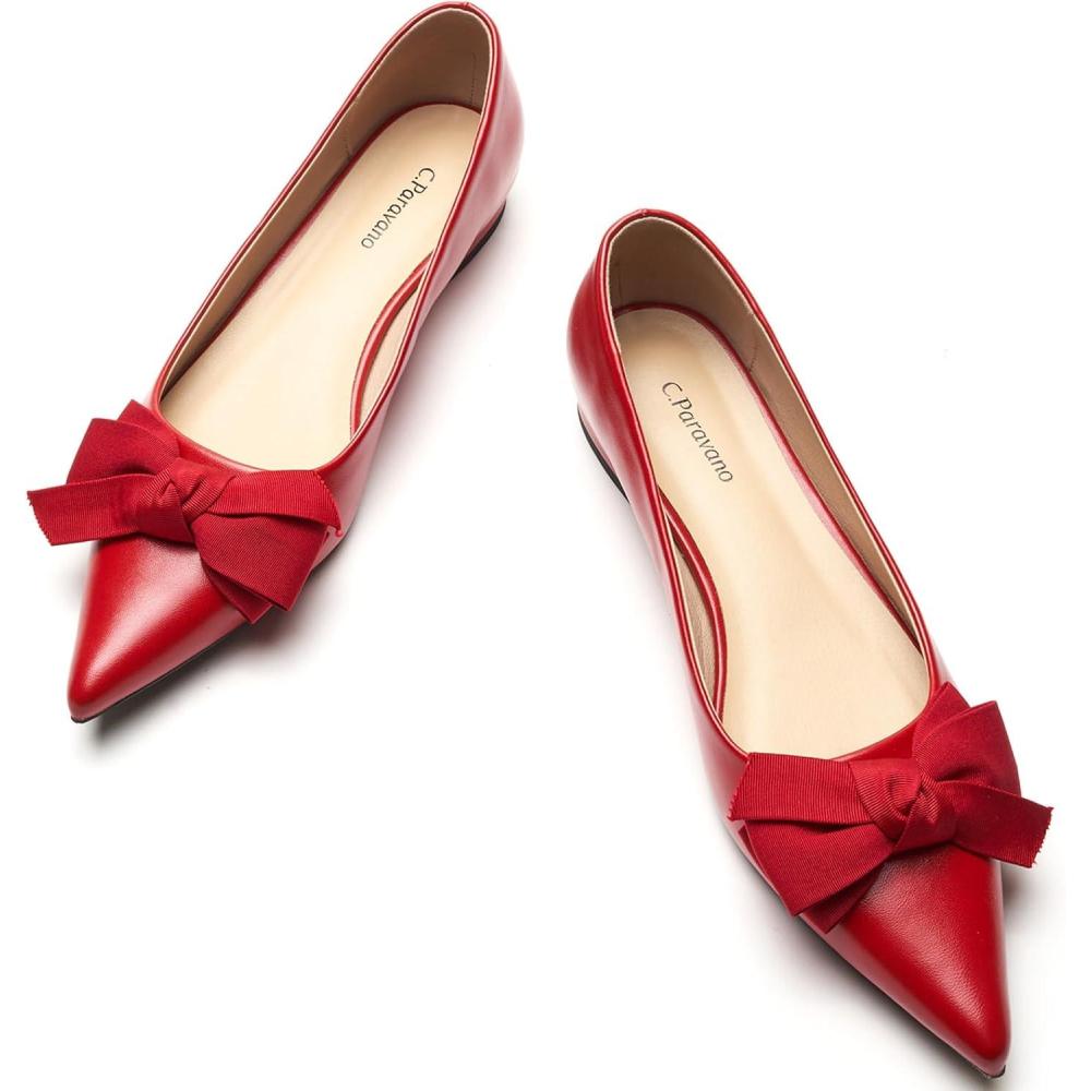 imageCParavano Flats for Women Womens Flats Pointed Toe Flats for Women Ballet Flats Womens Flats BlackRed