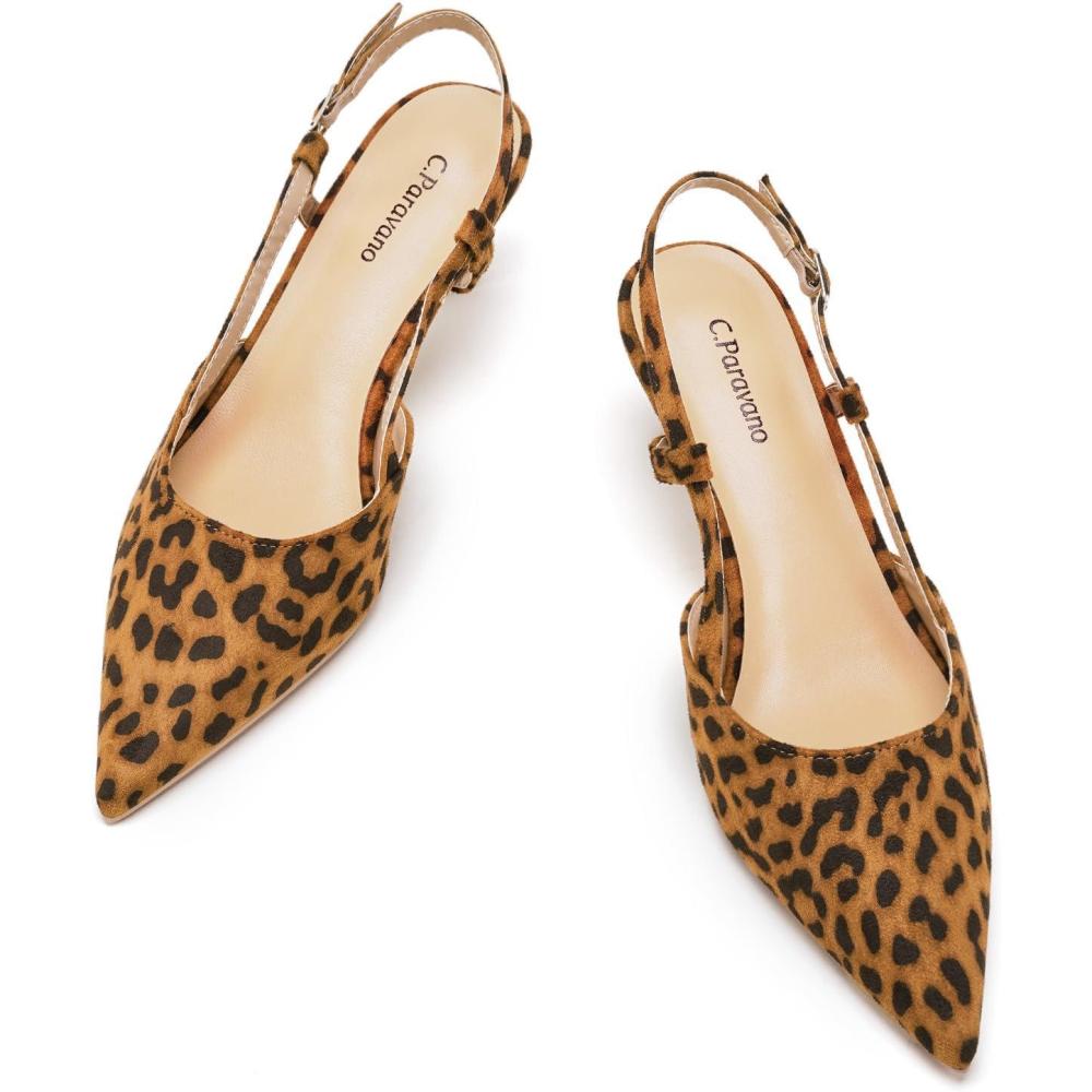 imageCParavano Kitten Heels for Women Low Heel Slingback Heels for Women Pointed Pumps Shoes Closed Toe SandalsLeopardn