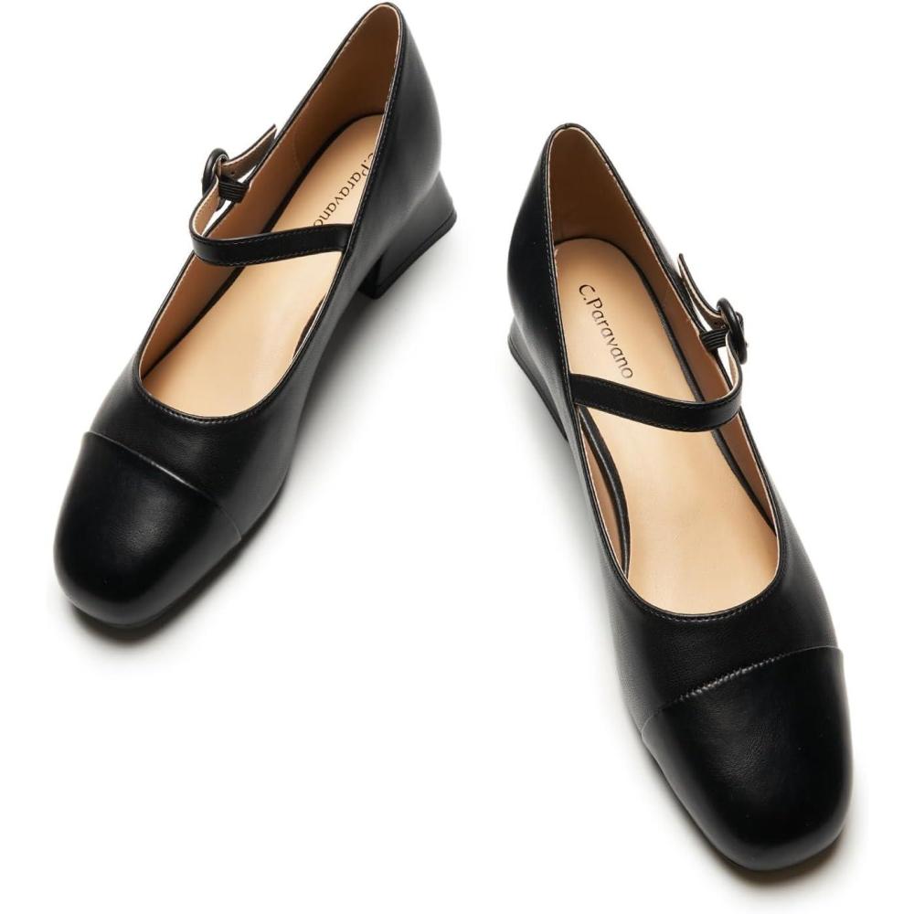 imageCParavano Mary Janes Block Heels Pumps Pumps Shoes Women Low Heels Chunky Low HeelBlack