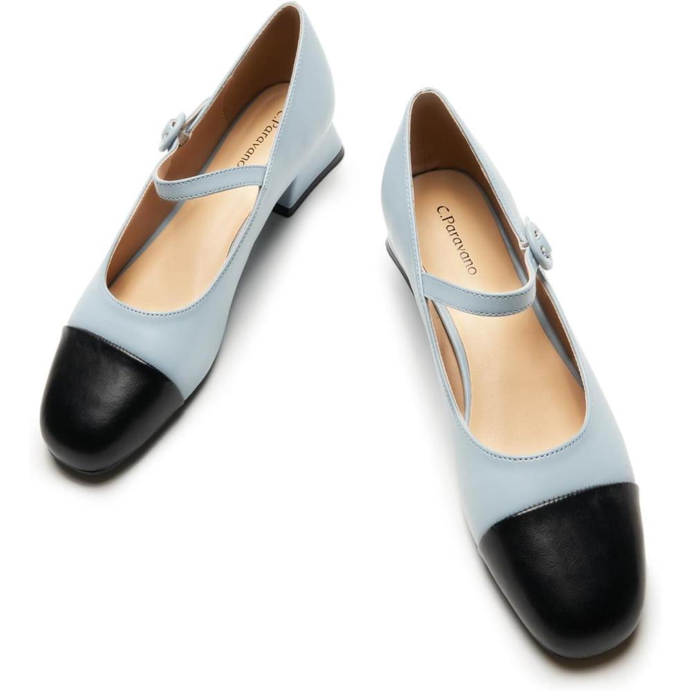 imageCParavano Mary Janes Block Heels Pumps Pumps Shoes Women Low Heels Chunky Low HeelBlue