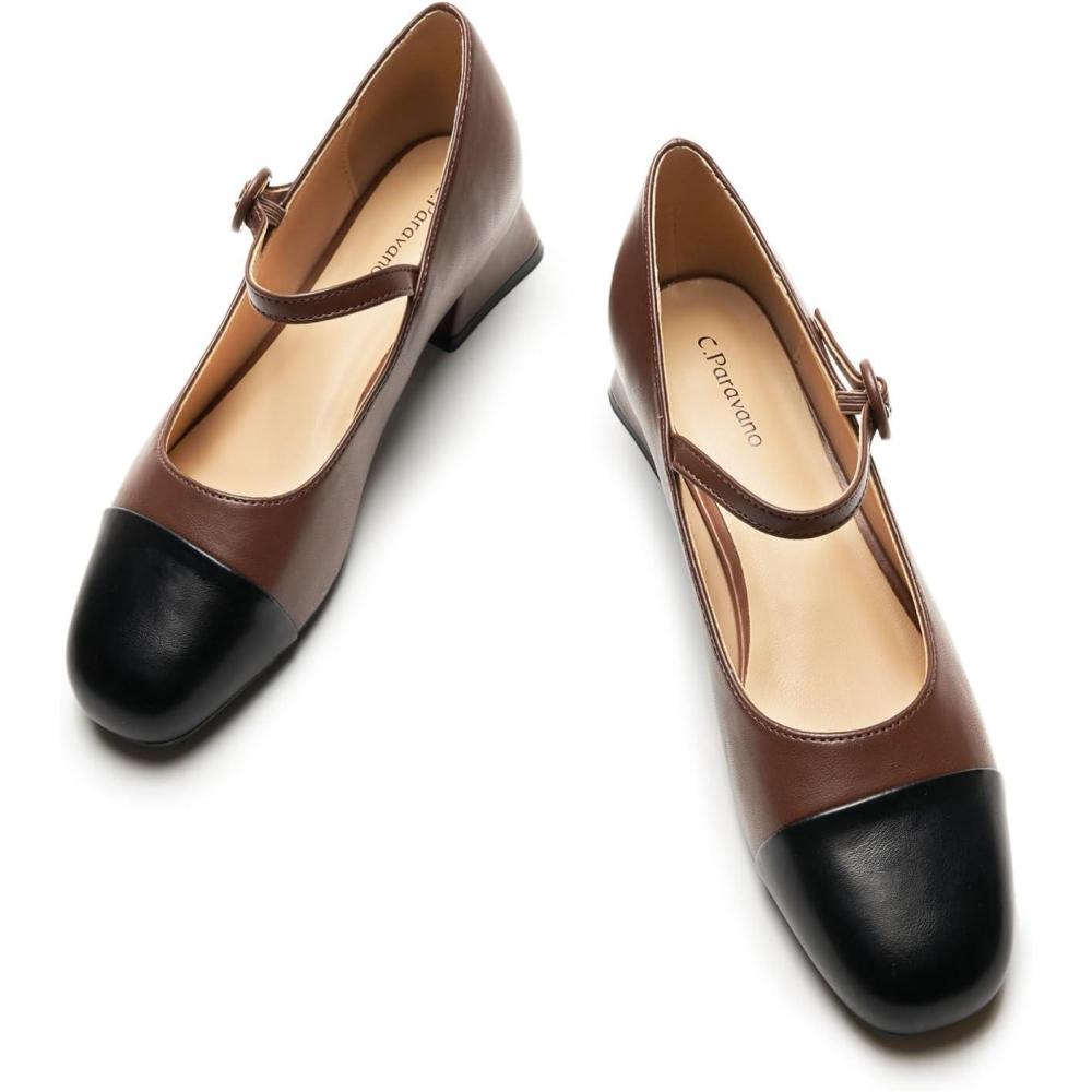 imageCParavano Mary Janes Block Heels Pumps Pumps Shoes Women Low Heels Chunky Low HeelBrown