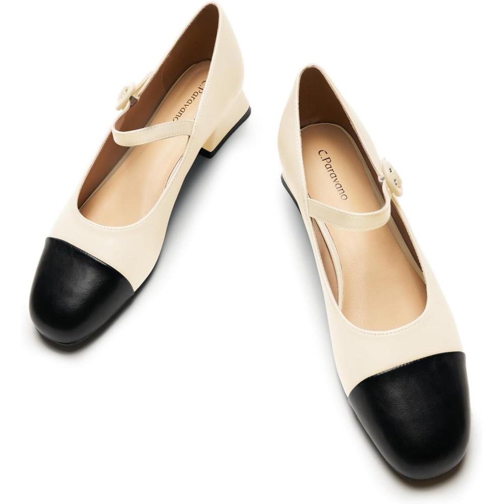 imageCParavano Mary Janes Block Heels Pumps Pumps Shoes Women Low Heels Chunky Low HeelIvory
