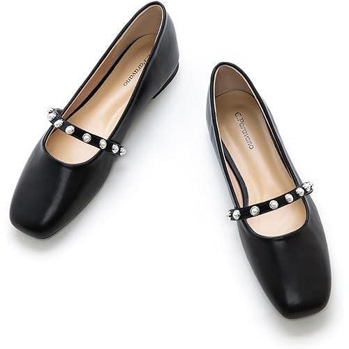 imageCParavano Mary Janes for Women  Ballet Flats  Womens Flats  Square Toe Flats for Women  Black Mary JaneSize 85Blacke
