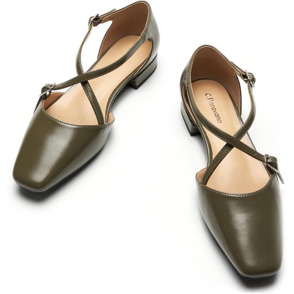 imageCParavano Sandals for Women Women Flats Dress Shoes Mary Jane for Women Flats Shoes Women DressyArmy Green