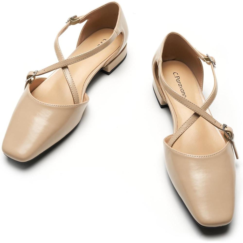 imageCParavano Sandals for Women Women Flats Dress Shoes Mary Jane for Women Flats Shoes Women DressyBeige