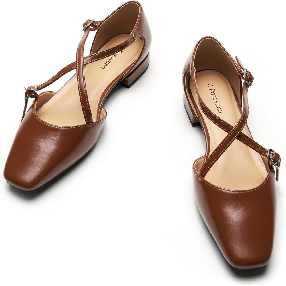imageCParavano Sandals for Women  Women Flats Dress Shoes  Mary Jane for Women  Flats Shoes Women DressyBrown