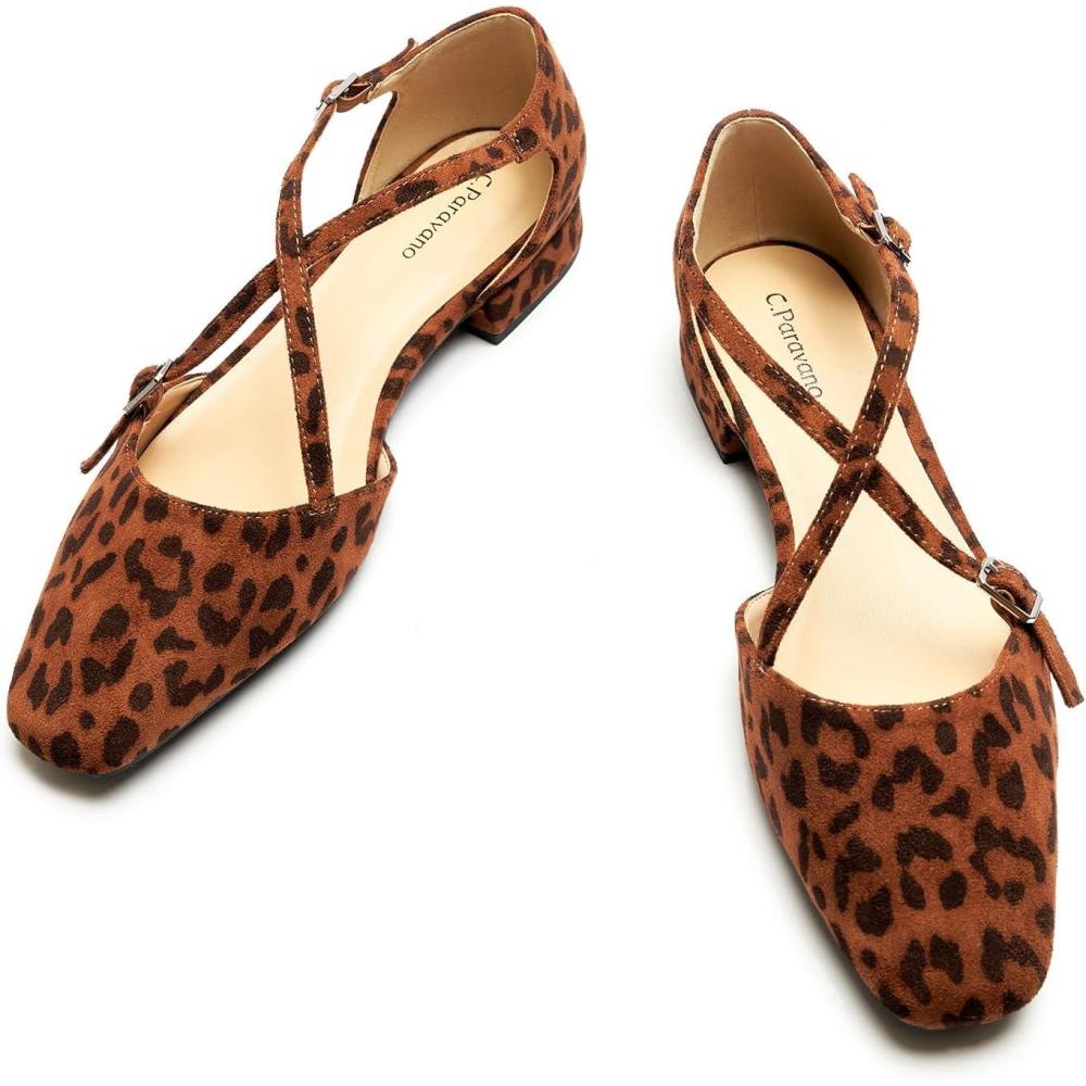 imageCParavano Sandals for Women  Women Flats Dress Shoes  Mary Jane for Women  Flats Shoes Women DressyLeopard