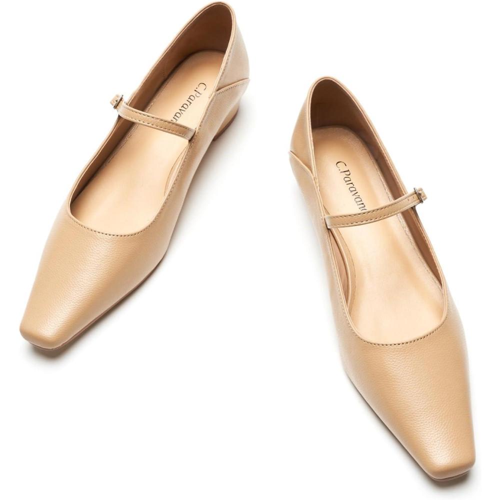 imageCParavano Womens Pumps Mary Jane Flats Low Heel Dress Shoes Convertible Heel ShoesBeige