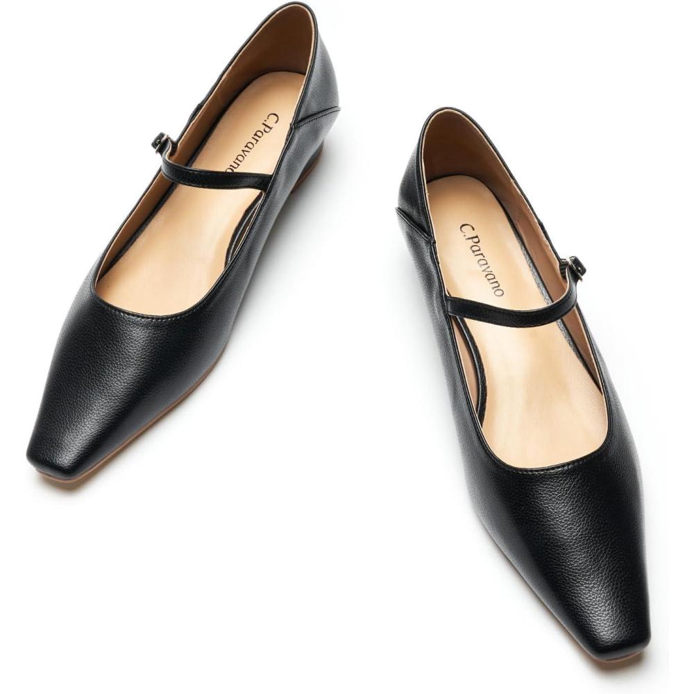 imageCParavano Womens Pumps Mary Jane Flats Low Heel Dress Shoes Convertible Heel ShoesBlack