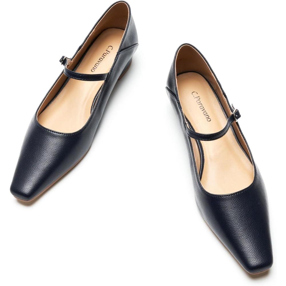 imageCParavano Womens Pumps Mary Jane Flats Low Heel Dress Shoes Convertible Heel ShoesNavy