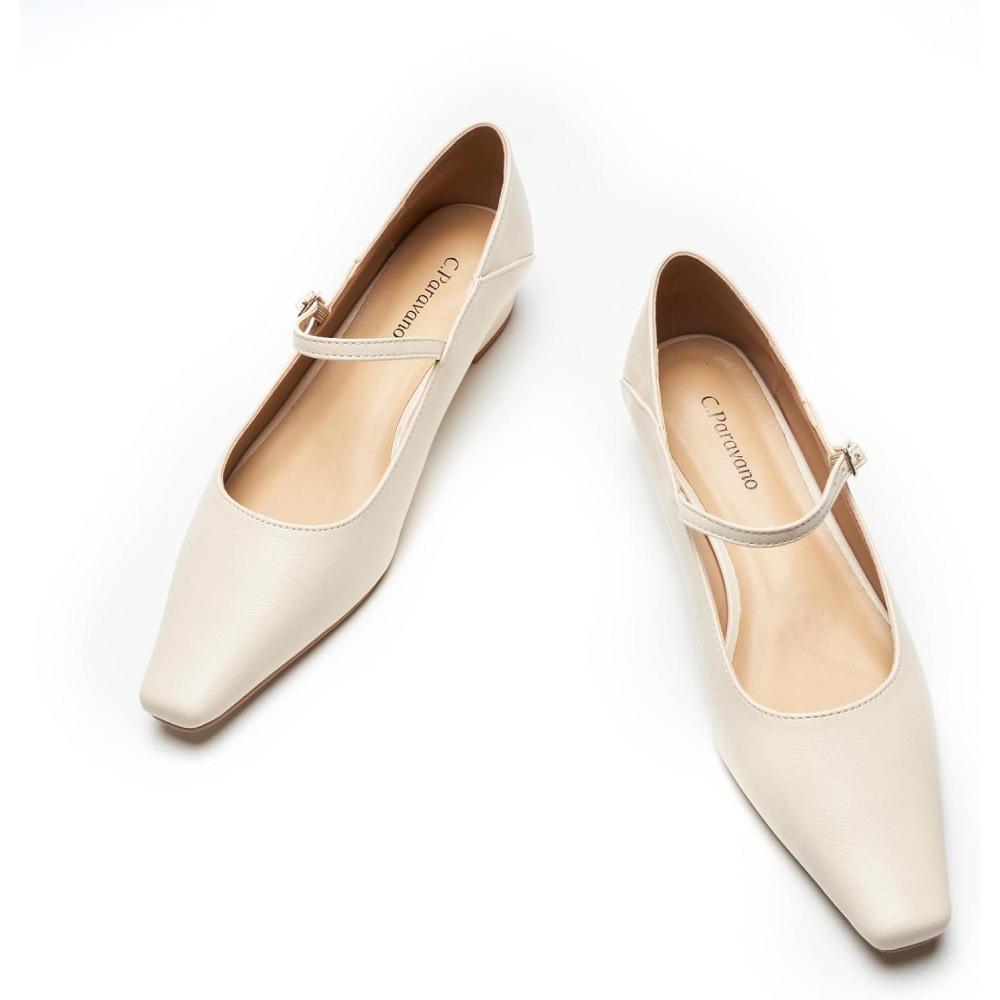 imageCParavano Womens Pumps Mary Jane Flats Low Heel Dress Shoes Convertible Heel ShoesWhite