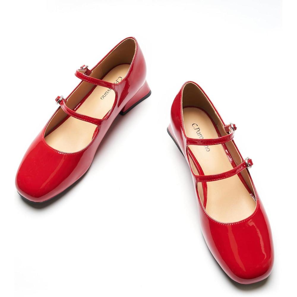 imageCParavano Womens Pumps Mary Jane Shoes Square Toe Low Heels Block Heels