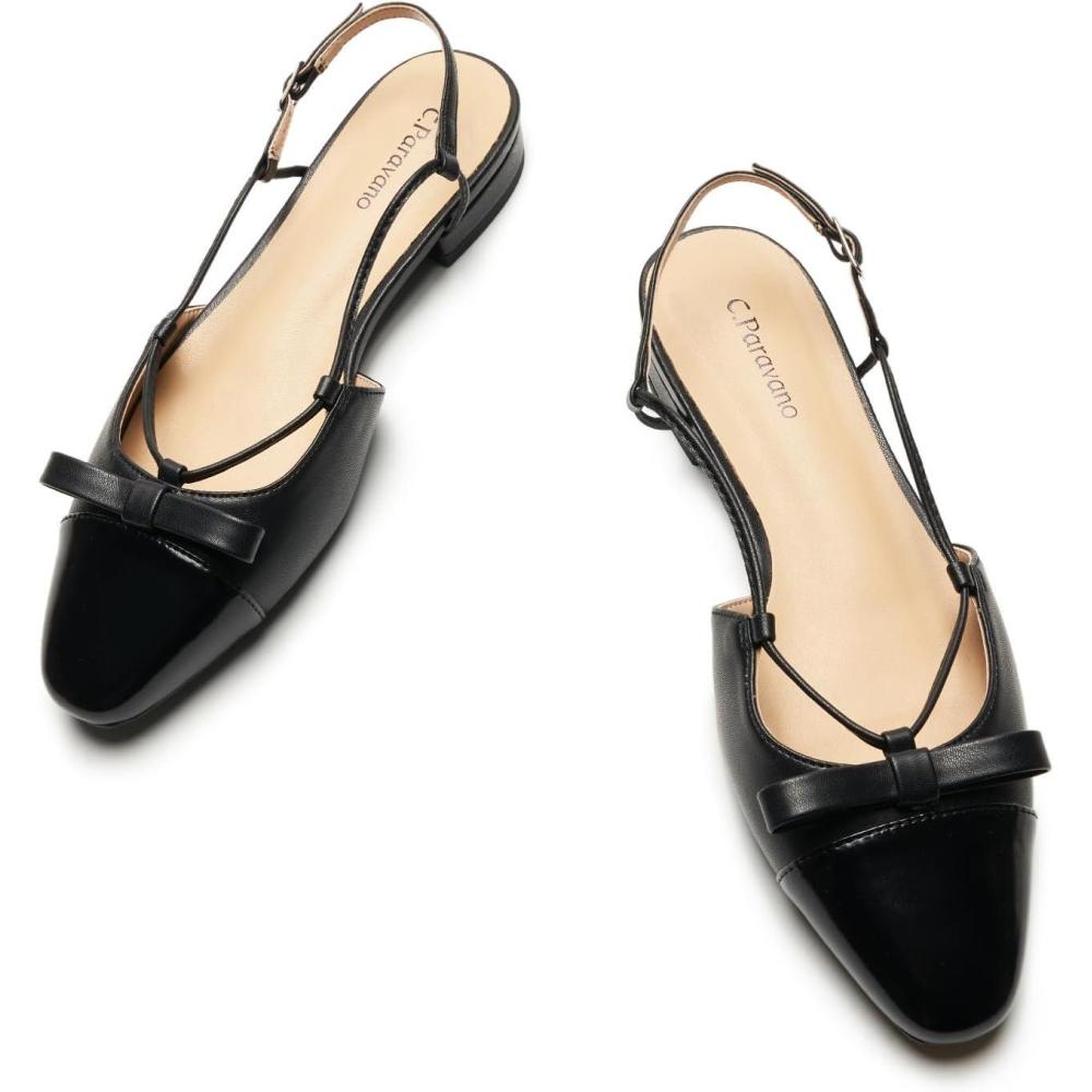imageCParavano Womens Slingback Flats Cap Toe  Slingback Flats for Women  Sandal Women  Flat Shoes for WomenBlack