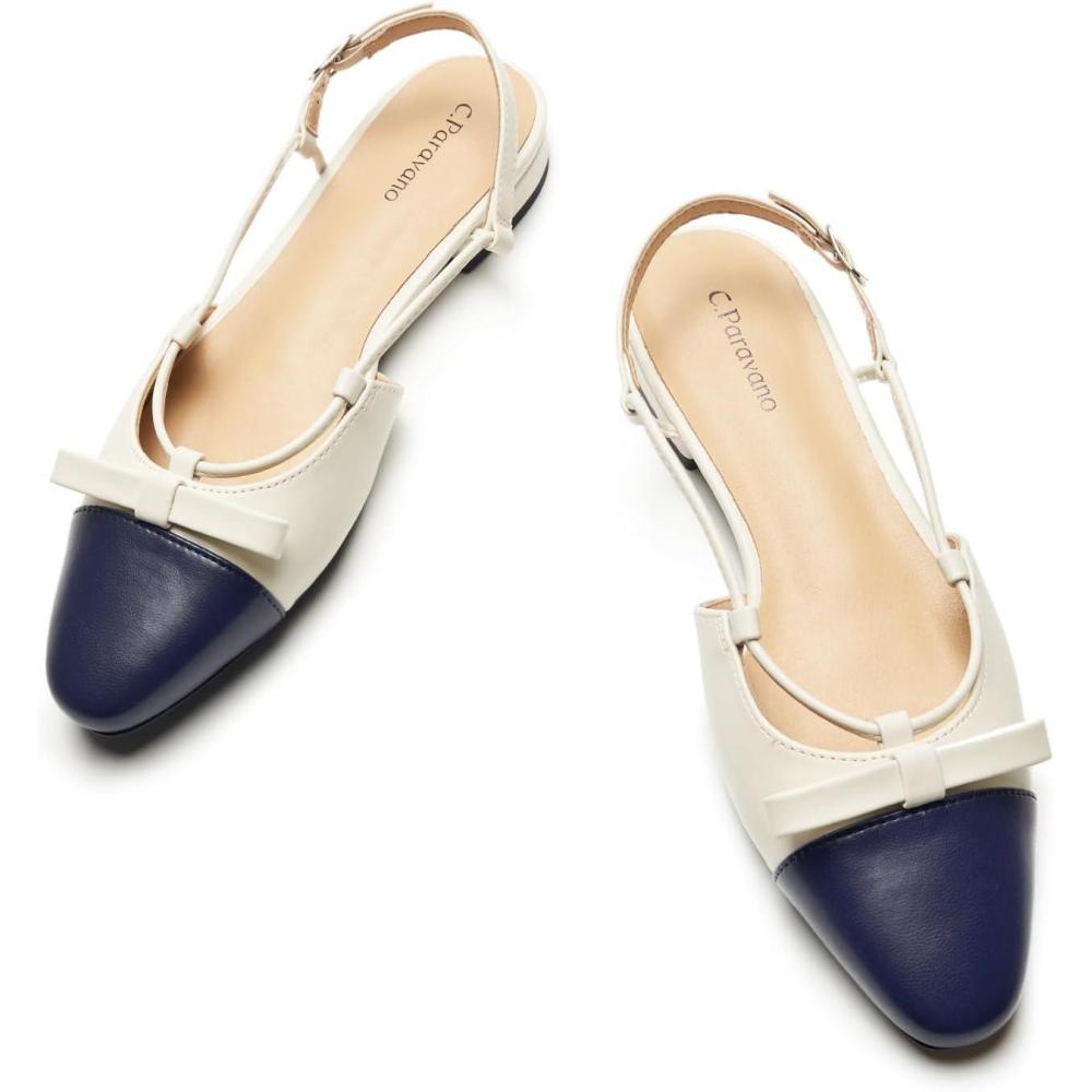 imageCParavano Womens Slingback Flats Cap Toe Slingback Flats for Women Sandal Women Flat Shoes for WomenCream