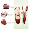 C.Paravano Women’s Slingback Flats | Square Toe Slingback Flats for Women | Block Heel Slingback Sandals | Adjustable Strap Shoes (Size 8,Red)