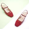 C.Paravano Women’s Slingback Flats | Square Toe Slingback Flats for Women | Block Heel Slingback Sandals | Adjustable Strap Shoes (Size 8,Red)