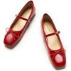 C.Paravano Mary Jane Shoes Bowknot Ballet Flats Womens Square Toe Flats with Strap Office Shoes Women Dressy,Office, Work, Wedding, Travel and Shopping(Red,Size 6.5)