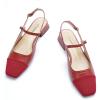 C.Paravano Women’s Slingback Flats | Square Toe Slingback Flats for Women | Block Heel Slingback Sandals | Adjustable Strap Shoes (Size 8,Red)