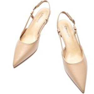 C.Paravano Kitten Heels for Women | Low Heel | Slingback Heels for Women | Pointed Pumps Shoes | Closed Toe Sandals(Beige)