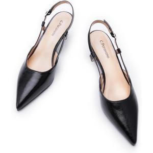C.Paravano Kitten Heels for Women | Low Heel | Slingback Heels for Women | Pointed Pumps Shoes | Closed Toe Sandals(Black)
