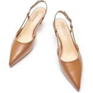 C.Paravano Kitten Heels for Women | Low Heel | Slingback Heels for Women | Pointed Pumps Shoes | Closed Toe Sandals(Brown)