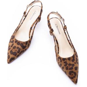 C.Paravano Kitten Heels for Women | Low Heel | Slingback Heels for Women | Pointed Pumps Shoes | Closed Toe Sandals(Leopard)