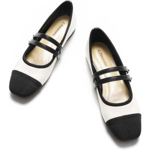 C.Paravano Mary Jane Shoes for Women, Women’s Square Toe Flats, Comfortable Mary Jane Flats, Stylish Slip On Dress Ballet Flat, White Walking Shoes for Casual Work & Party (Size 11.5,White)