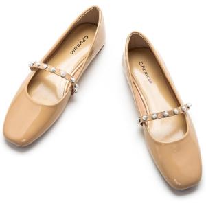 C.Paravano Mary Janes for Women | Ballet Flats | Womens Flats | Square Toe Flats for Women | Black Mary Jane(Size 9,Beige_e)
