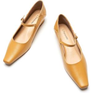 C.Paravano Women’s Pumps | Mary Jane Flats | Low Heel Dress Shoes | Convertible Heel Shoes(Yellow)