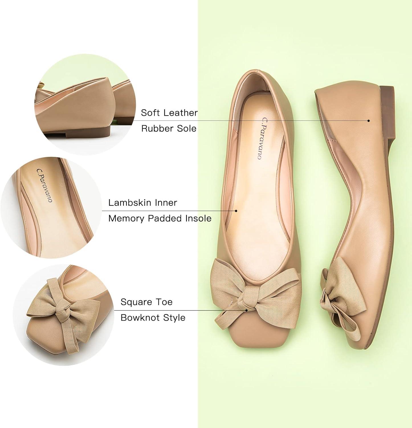 imageCParavano Flats for Women Square Toe Shoes Ballet Flats Dressy Women ShoesSize 85BeigeT