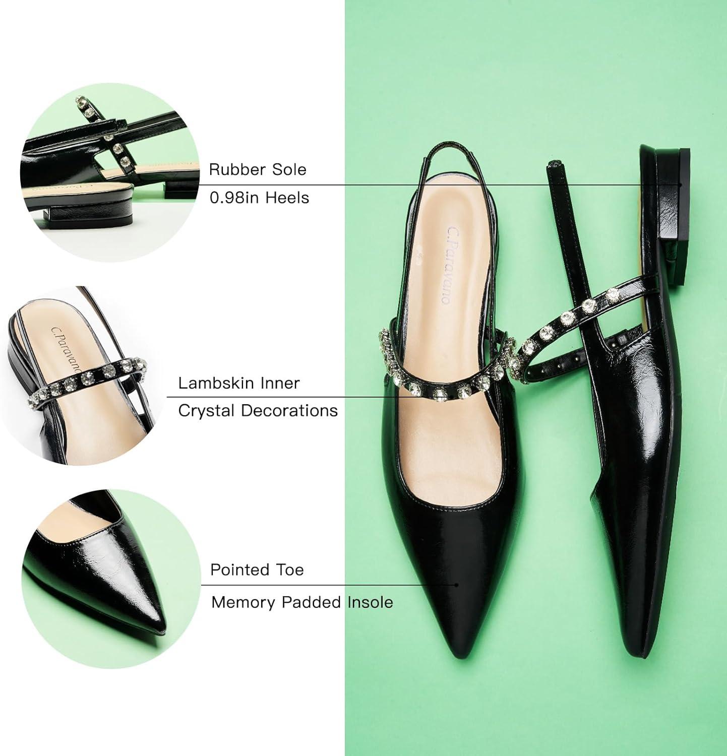 imageCParavano Slingback Flats Pointed Toe Flats for Women Slingbacks Shoes for Women Ballet FlatsA15b Black