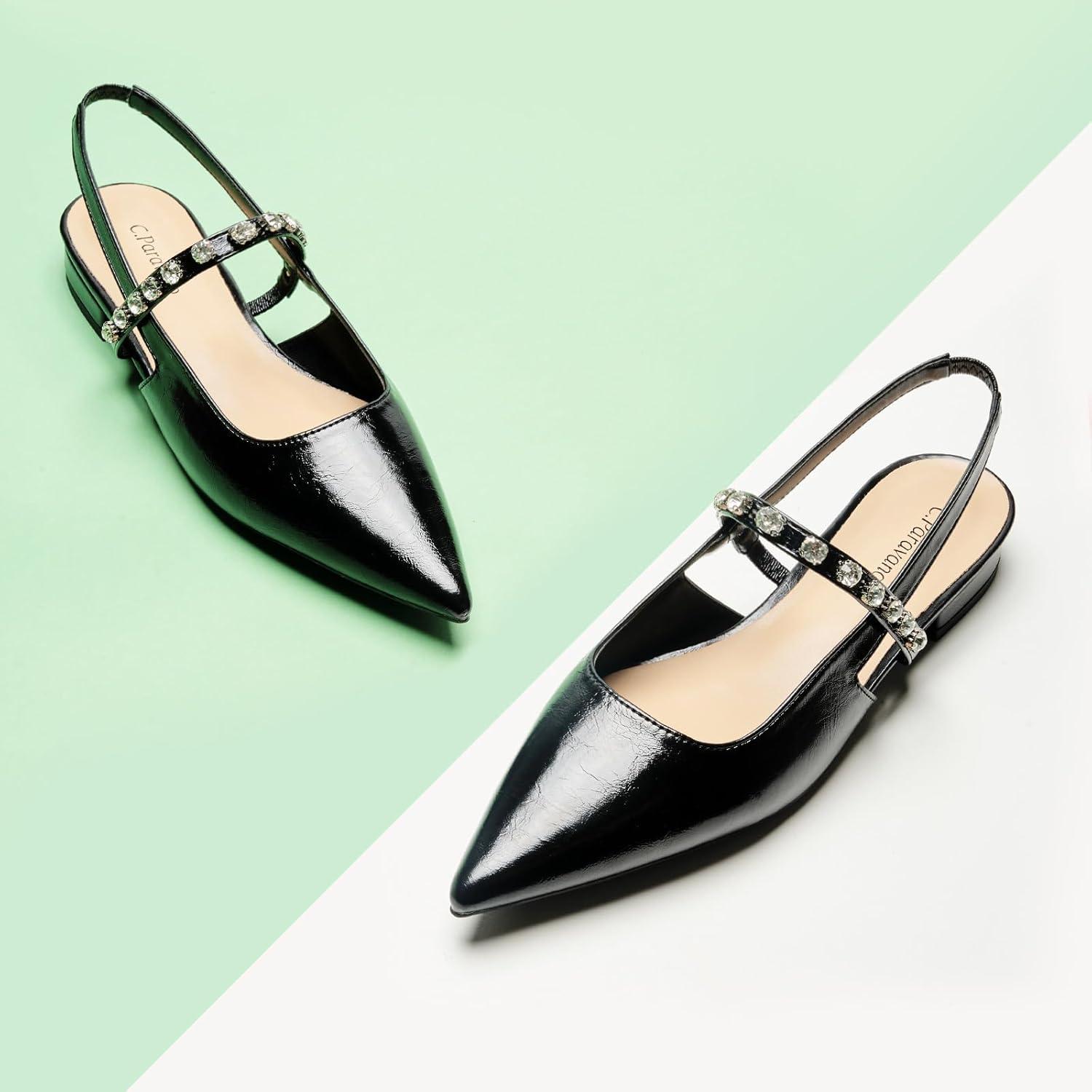 imageCParavano Slingback Flats Pointed Toe Flats for Women Slingbacks Shoes for Women Ballet FlatsA15b Black