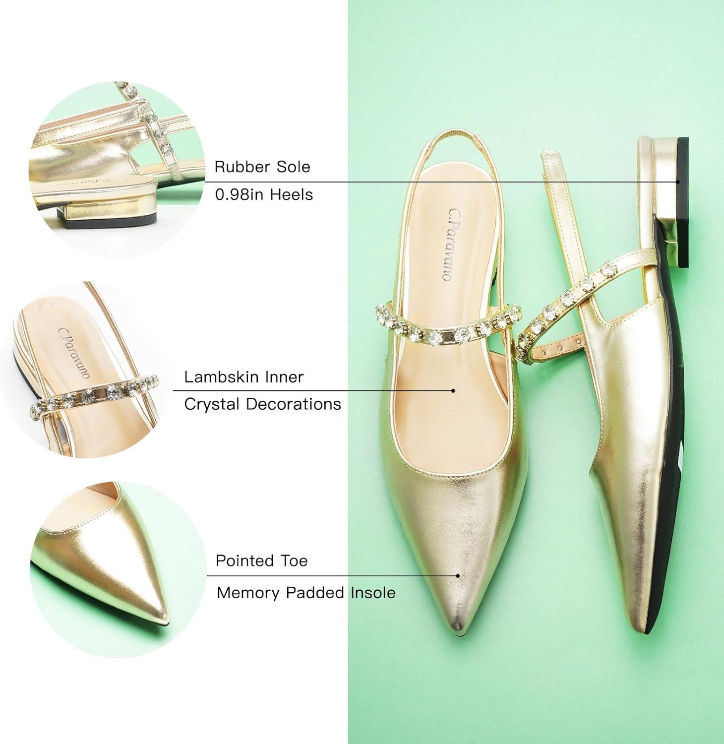 imageCParavano Slingback Flats Pointed Toe Flats for Women Slingbacks Shoes for Women Ballet FlatsA15b Gold