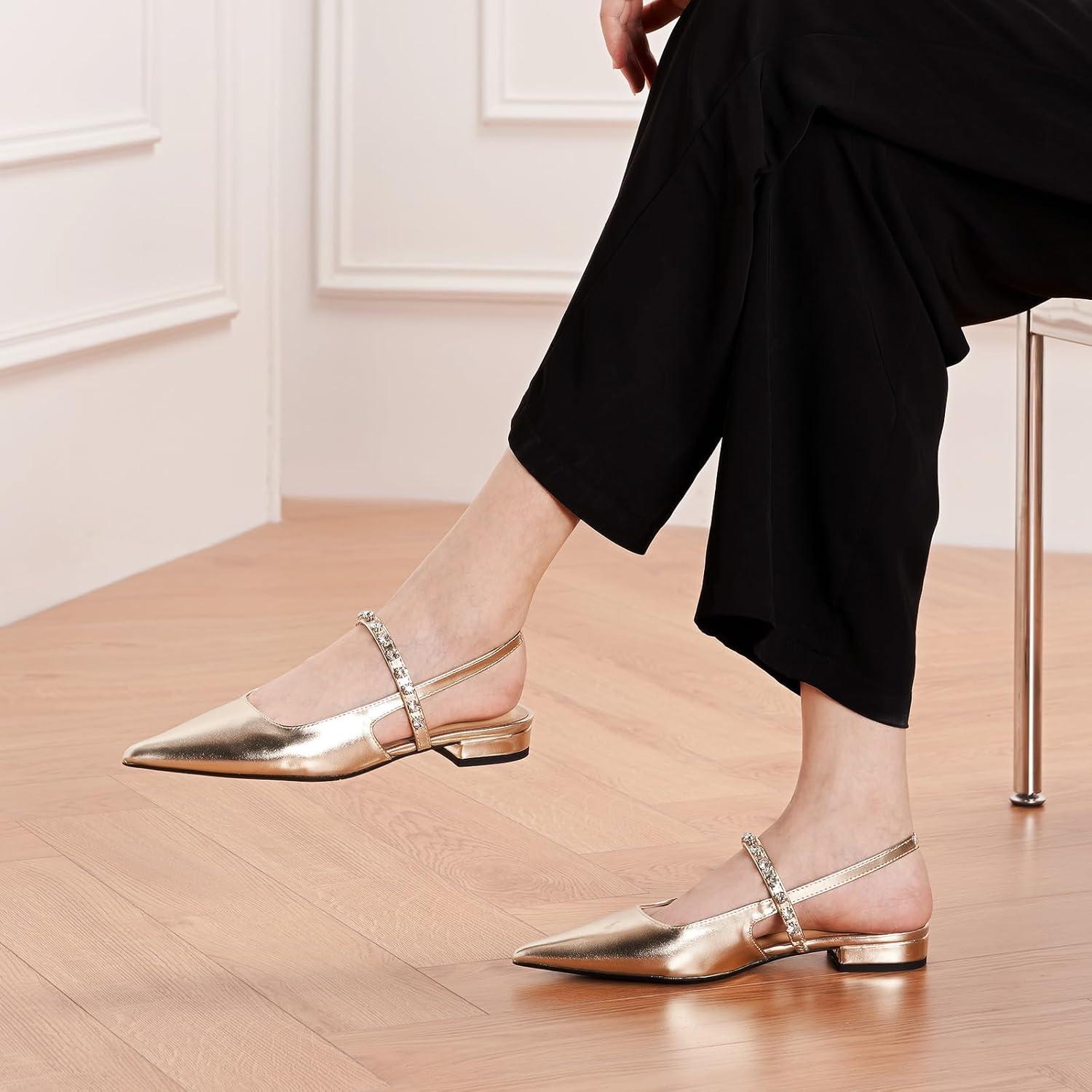 imageCParavano Slingback Flats Pointed Toe Flats for Women Slingbacks Shoes for Women Ballet FlatsA15b Gold