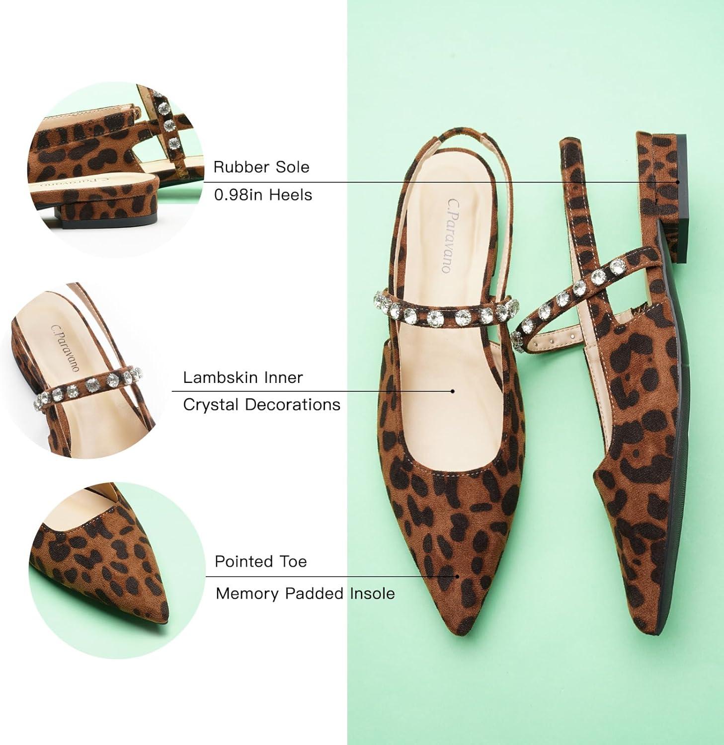 imageCParavano Slingback Flats Pointed Toe Flats for Women Slingbacks Shoes for Women Ballet FlatsA15b Leopard