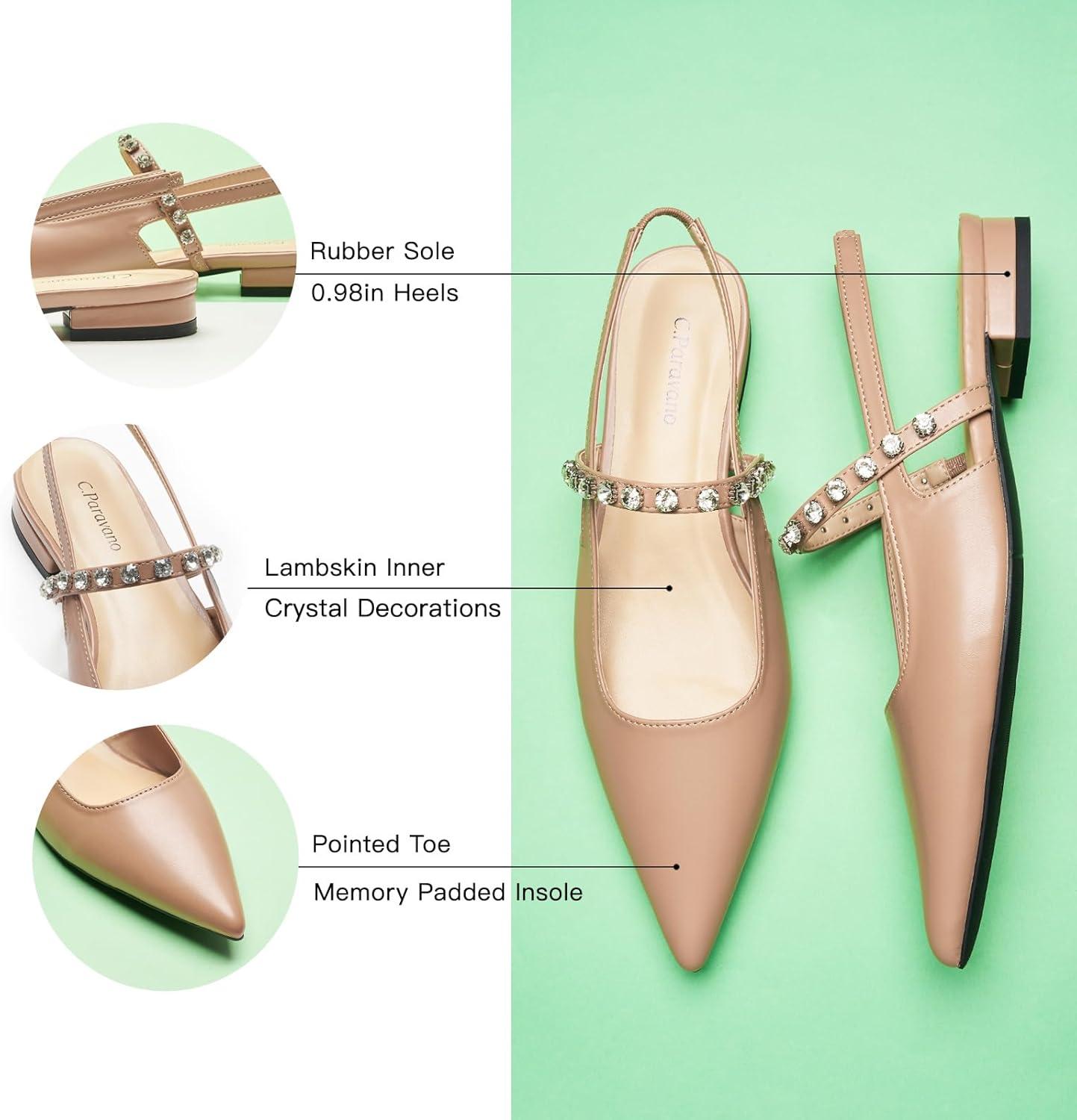 imageCParavano Slingback Flats Pointed Toe Flats for Women Slingbacks Shoes for Women Ballet FlatsA15b Light Pink