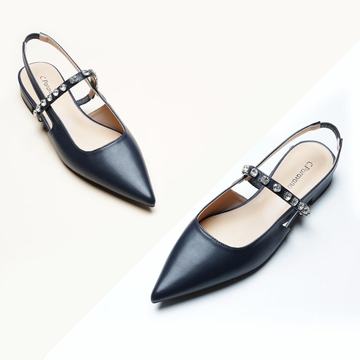 imageCParavano Slingback Flats Pointed Toe Flats for Women Slingbacks Shoes for Women Ballet FlatsA15b Navy