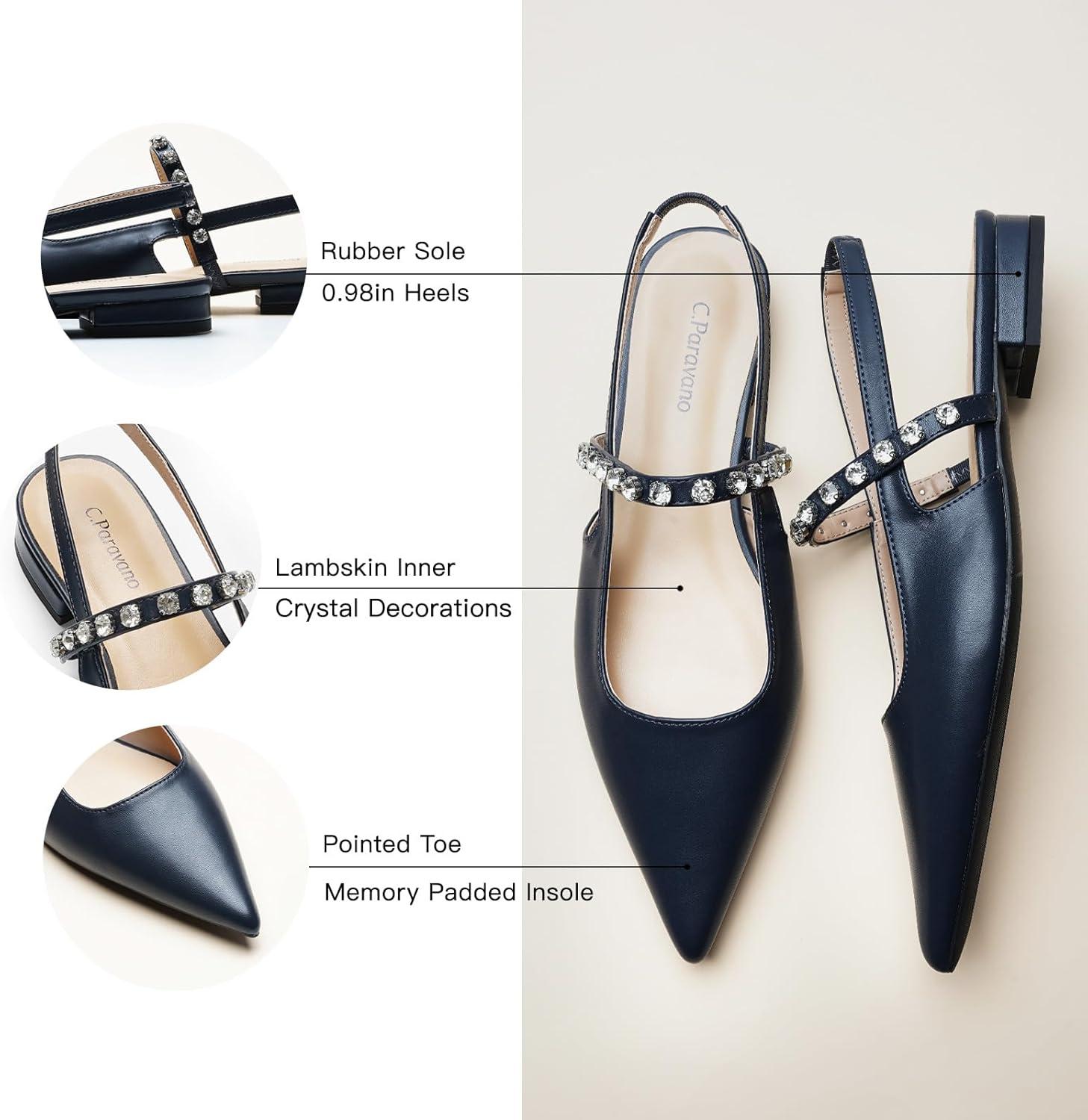 imageCParavano Slingback Flats Pointed Toe Flats for Women Slingbacks Shoes for Women Ballet FlatsA15b Navy