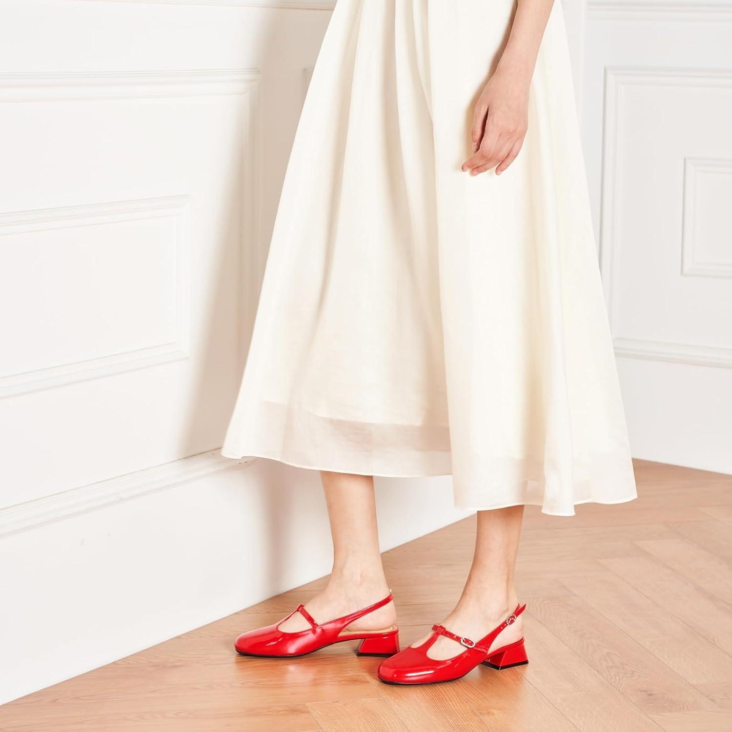 imageCParavano Slingback Heels for Women TStrap Mary Jane Shoes Womens Pumps Low Heel Dress ShoesRed